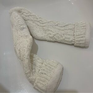 Aerosoles Cozy Sherpa Lined‎ Knit Home Slipper Socks One Size NWT Cream
